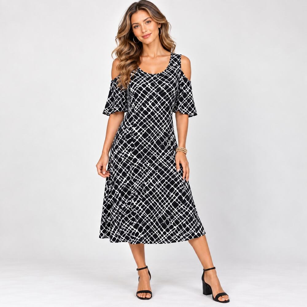 Susan Graver Liquid Knit Cold Shoulder Dress Women's Size 3X NWOT Romantic
